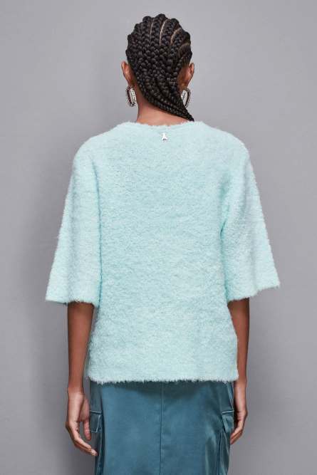 Half-sleeved bouclé sweater, Light Blue, Patrizia Pepe