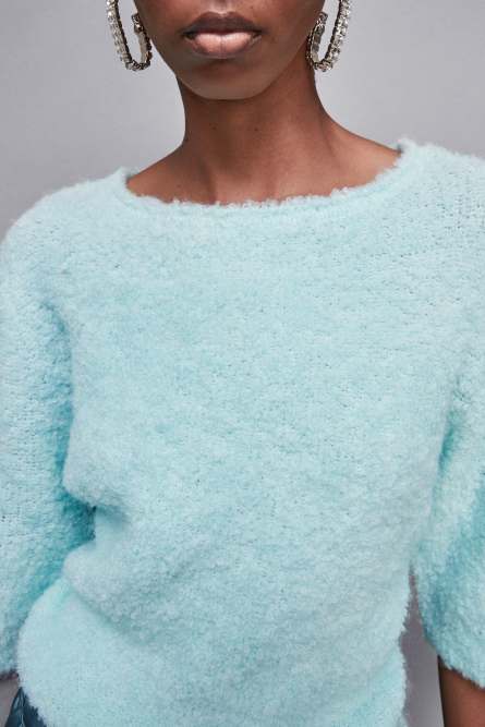 Half-sleeved bouclé sweater, Light Blue, Patrizia Pepe
