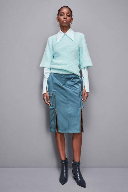 Half-sleeved bouclé sweater, Light Blue, Patrizia Pepe