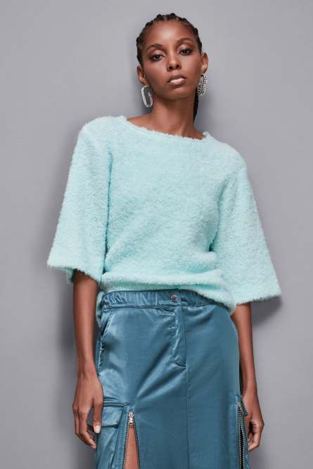 Half-sleeved bouclé sweater, Light Blue, Patrizia Pepe