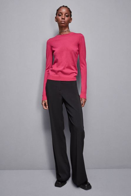 Wool sweater with round neckline, Pink, Patrizia Pepe