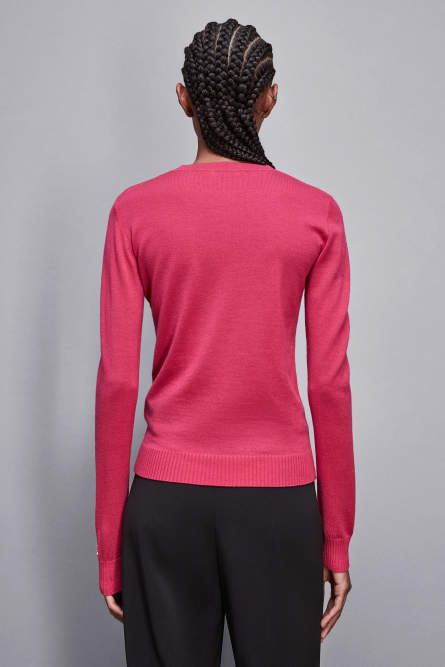 Wool sweater with round neckline, Pink, Patrizia Pepe