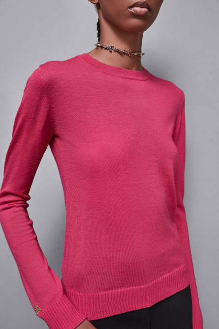Wool sweater with round neckline, Pink, Patrizia Pepe