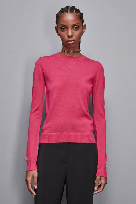 Wool sweater with round neckline, Pink, Patrizia Pepe