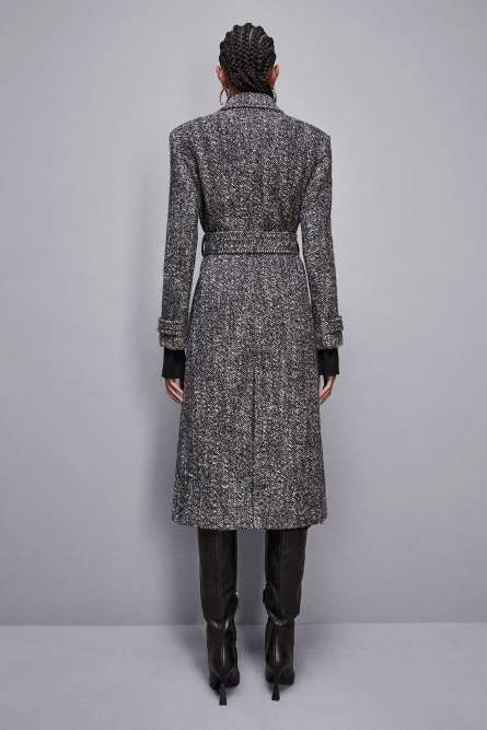 Coat with cloth belt, Black, White, Patrizia Pepe