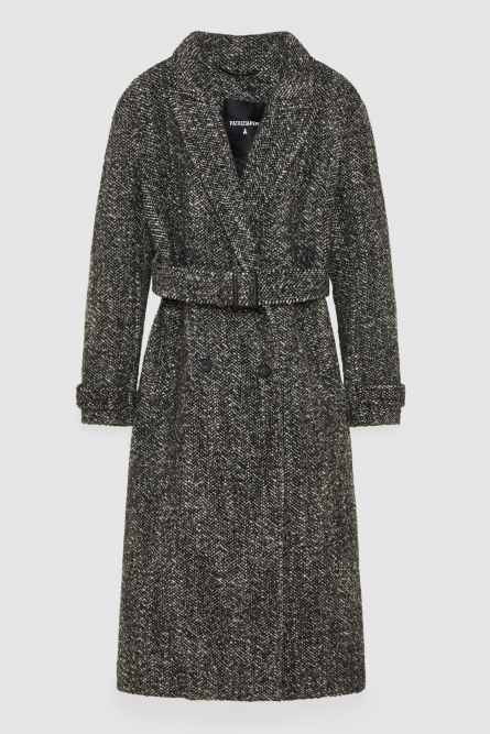 Coat with cloth belt, Black, White, Patrizia Pepe