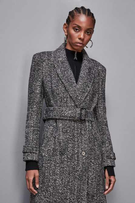 Coat with cloth belt, Black, White, Patrizia Pepe