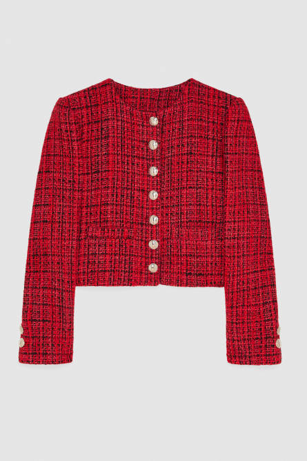 Tweed crew neck jacket, Red, Patrizia Pepe