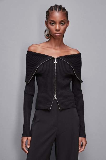Essential viscose blend ribbed knitting sweater, Black, Patrizia Pepe