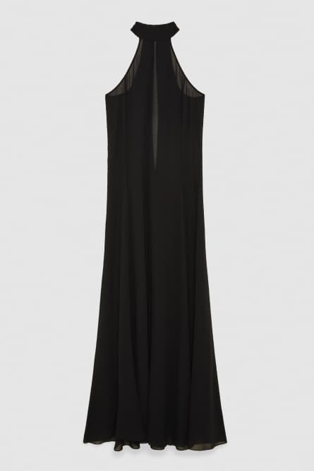 Long turtleneck georgette dress, Black, Patrizia Pepe
