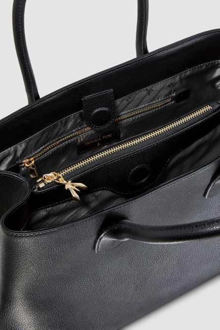 Fly leather shopping bag with shoulder strap, Black, Patrizia Pepe