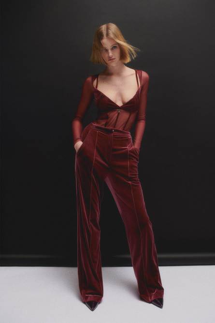 Essential Palazzo-Hose aus Samt, Rot, Patrizia Pepe