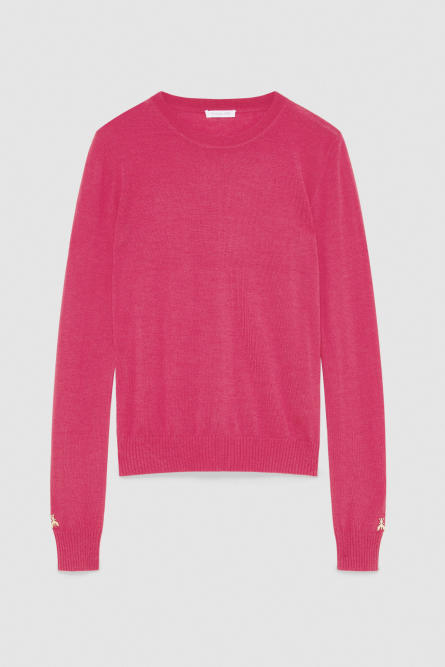 Wool sweater with round neckline, Pink, Patrizia Pepe