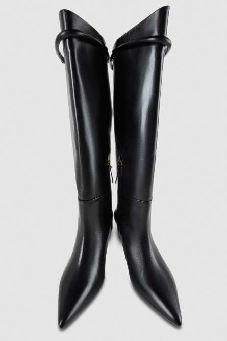 Tube leather boots with zipper, Black, Patrizia Pepe