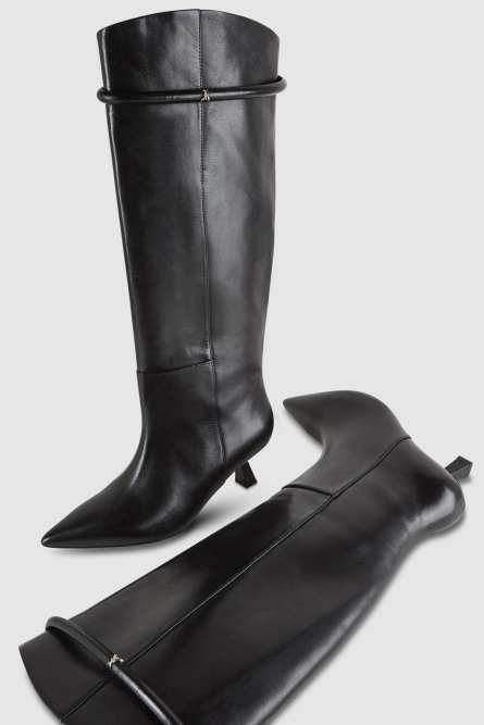 Tube leather boots with zipper, Black, Patrizia Pepe