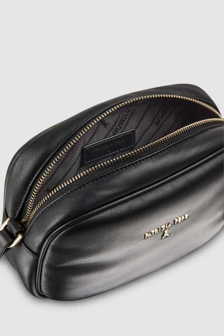 Leather shoulder camera case, Black, Patrizia Pepe