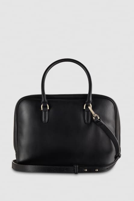 Leather shoulder camera case with zipper, Black, Patrizia Pepe