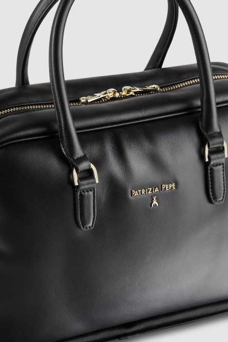 Leather shoulder camera case with zipper, Black, Patrizia Pepe