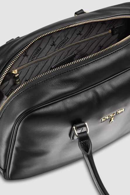 Leather shoulder camera case with zipper, Black, Patrizia Pepe