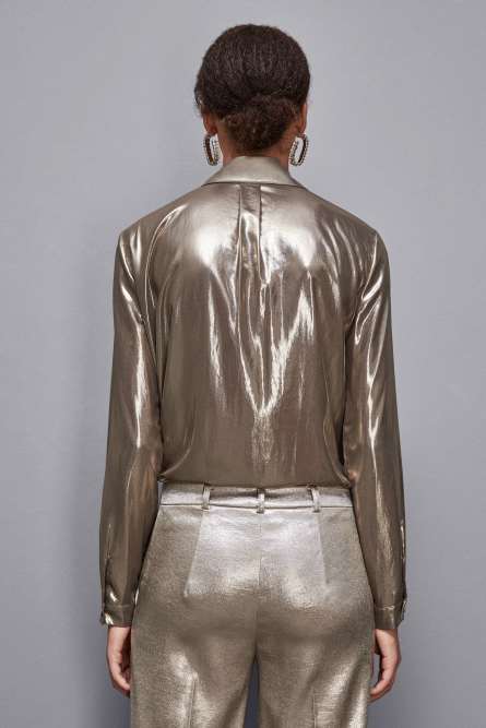 Chemise à boutons en Georgette, Or, Patrizia Pepe