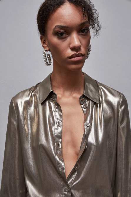 Chemise à boutons en Georgette, Or, Patrizia Pepe