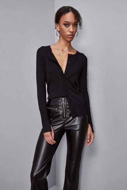 Wool cardigan with round neckline, Black, Patrizia Pepe