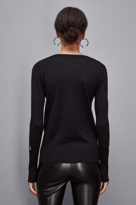Wool cardigan with round neckline, Black, Patrizia Pepe