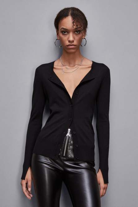 Wool cardigan with round neckline, Black, Patrizia Pepe