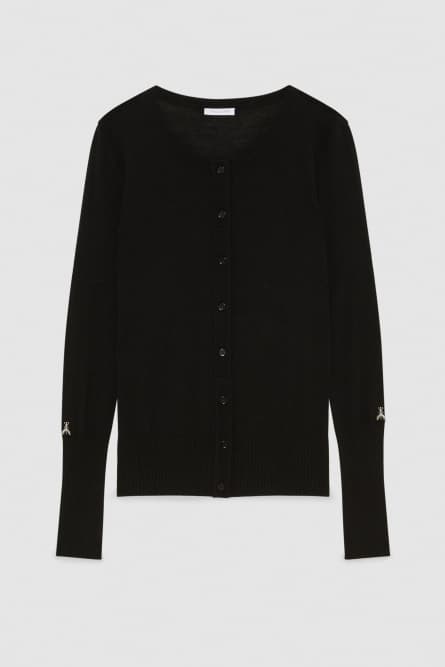 Wool cardigan with round neckline, Black, Patrizia Pepe