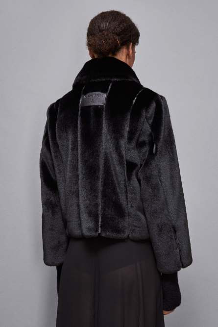 Short synthetic fabric coat, Black, Patrizia Pepe