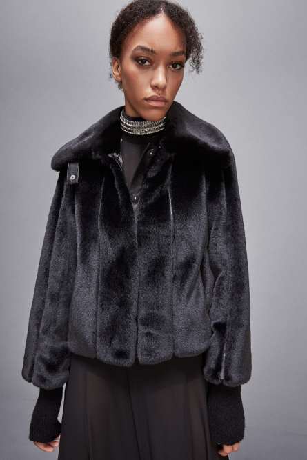 Short synthetic fabric coat, Black, Patrizia Pepe