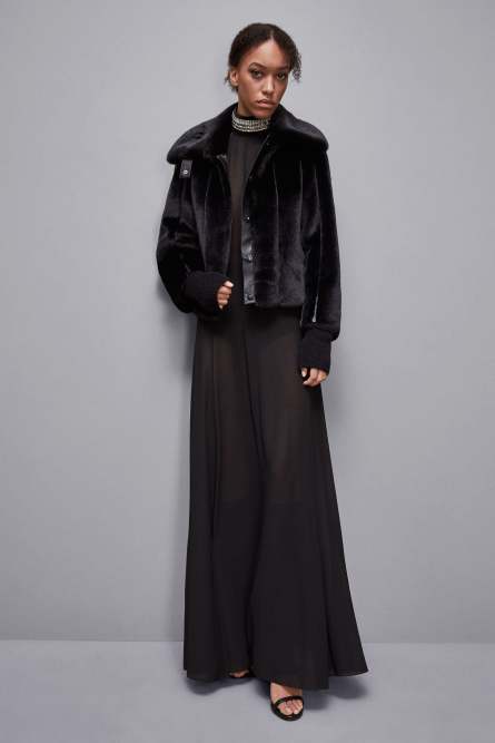 Short synthetic fabric coat, Black, Patrizia Pepe