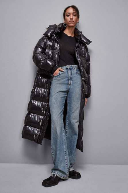 Shiny nylon long down jacket, Black, Patrizia Pepe