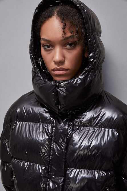 Shiny nylon long down jacket, Black, Patrizia Pepe