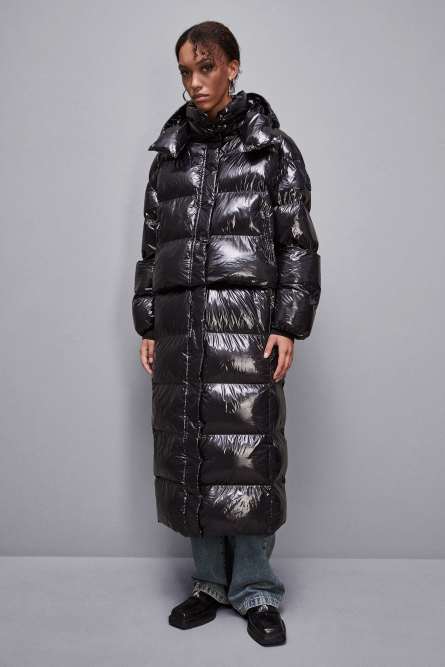 Shiny nylon long down jacket, Black, Patrizia Pepe