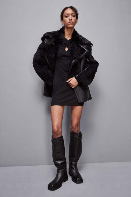 Oversized biker jacket with fur, Black, Patrizia Pepe