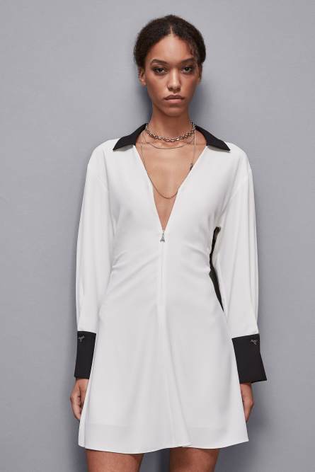 Vestido mini con hombro caído, Blanco