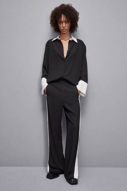Elegant tunic with long sleeves, Black, White, Patrizia Pepe