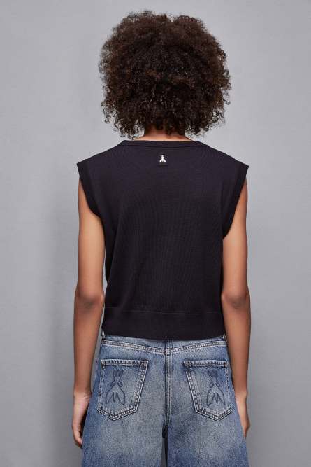 Wool vest with round neckline, Blue, Patrizia Pepe