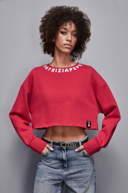 Sweat coupe brute avec logo, Rouge, Patrizia Pepe