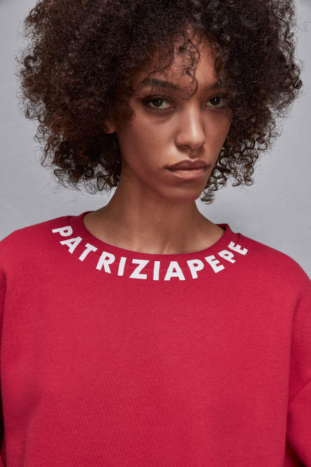 Sweat coupe brute avec logo, Rouge, Patrizia Pepe