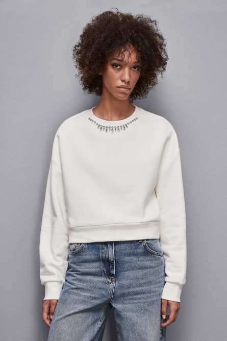 Sweat tout doux avec strass, Blanc, Patrizia Pepe