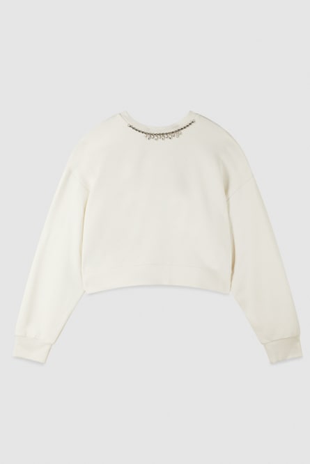 Sweat tout doux avec strass, Blanc, Patrizia Pepe