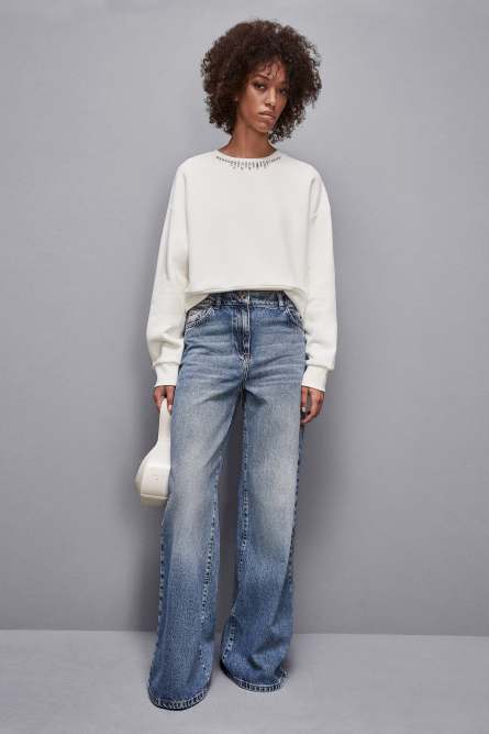 Sweat tout doux avec strass, Blanc, Patrizia Pepe