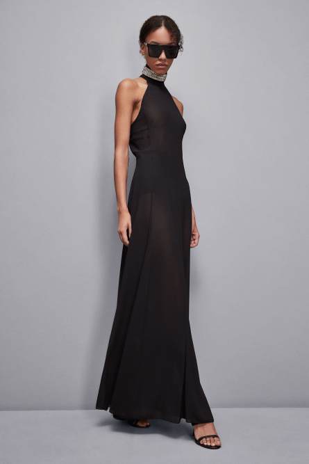Long turtleneck georgette dress, Black, Patrizia Pepe