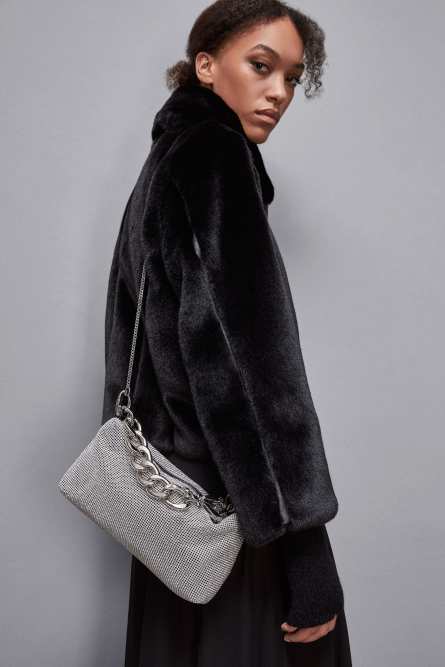 Rhinestone shoulder bag, Silver, Patrizia Pepe