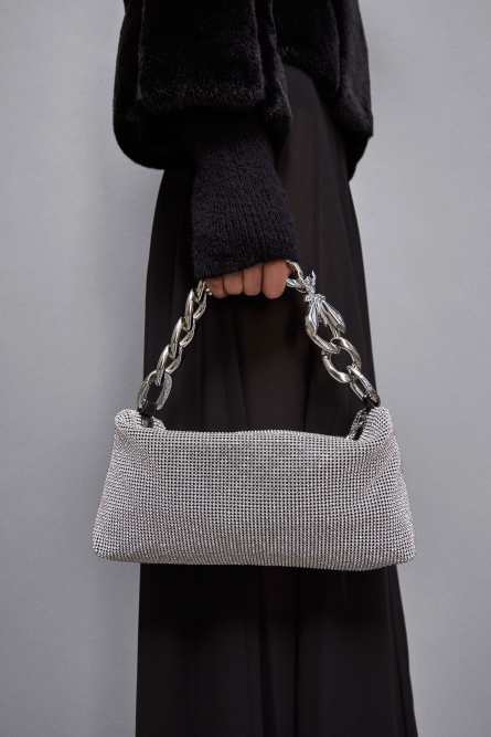 Rhinestone shoulder bag, Silver, Patrizia Pepe