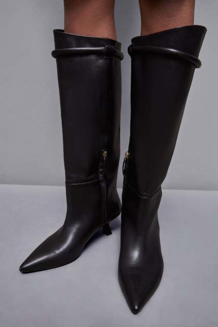 Tube leather boots with zipper, Black, Patrizia Pepe