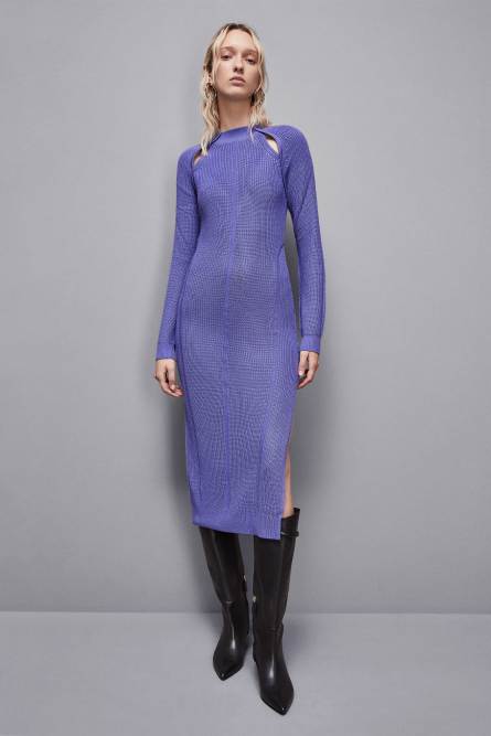 Robe midi en polylaine, Bleu, Patrizia Pepe
