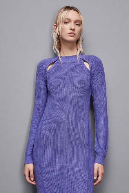 Robe midi en polylaine, Bleu, Patrizia Pepe